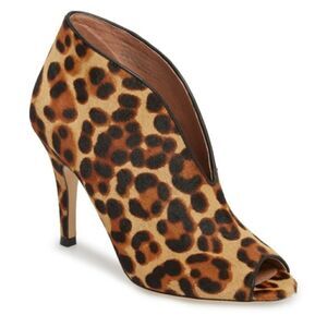 HALOGEN Genuine Calf Hair Leopard Peep Toe Booties, Sz 8.5M